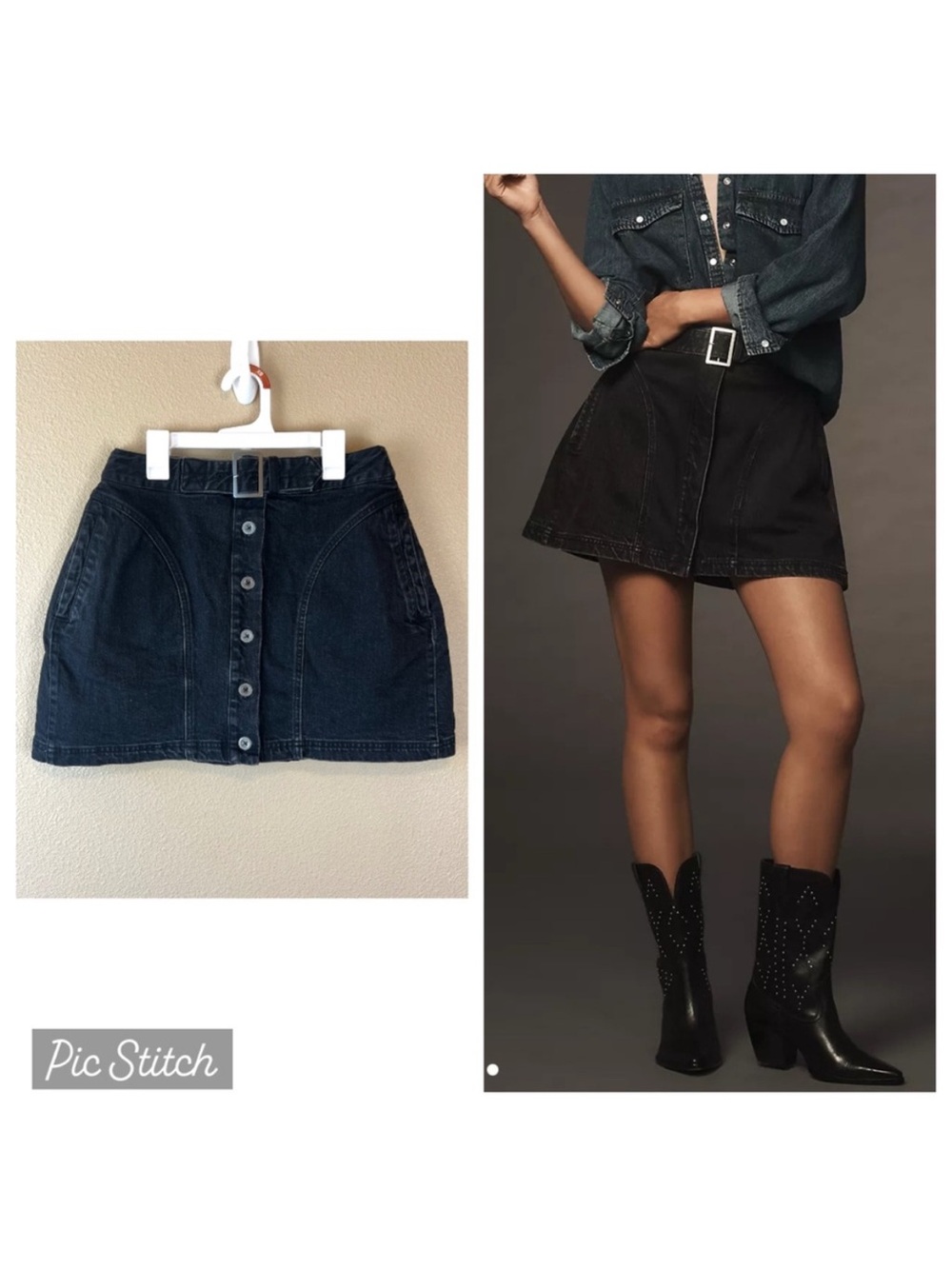 anthropologie pilcro black denim belted button front mini skirt with tulle